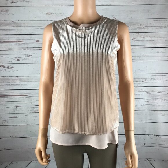 CALVIN KLEIN Blush Pink Velvet Layered Look Sleeveless Top NWT XS - Picture 2 of 7
